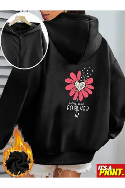MITHRAS OUTDOORS Unisex Black Forever Flower Back and Front Printed Zippered ...