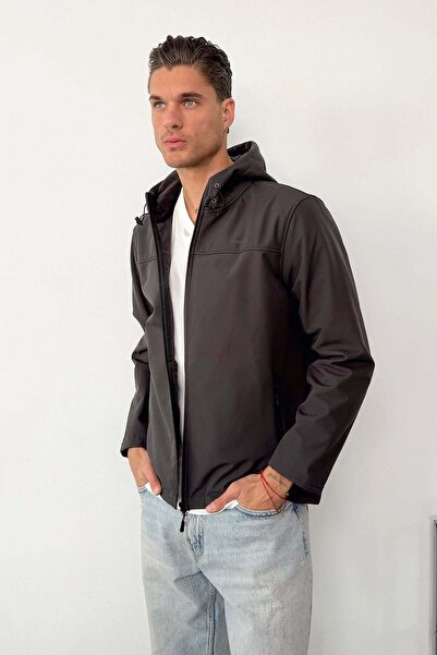 JB John Borners Erkek Kapüşonlu Fermuarlı Softshell Mont Antrasit -Â 27K 6044-1