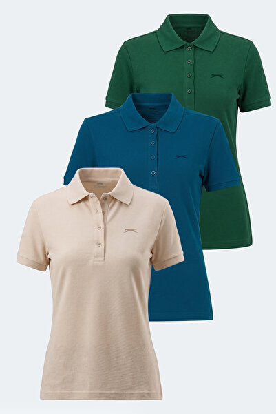 Slazenger Vera Set of 3 Women's Polo Neck Cream - Green - Petrol T-Shirt