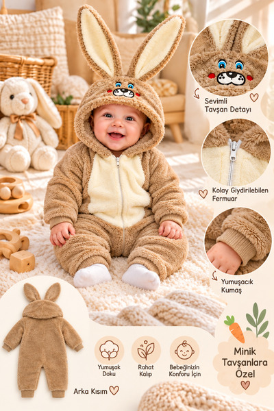 MİNNOŞŞ Bej TAVŞAN Welsoft Bebe Tulum