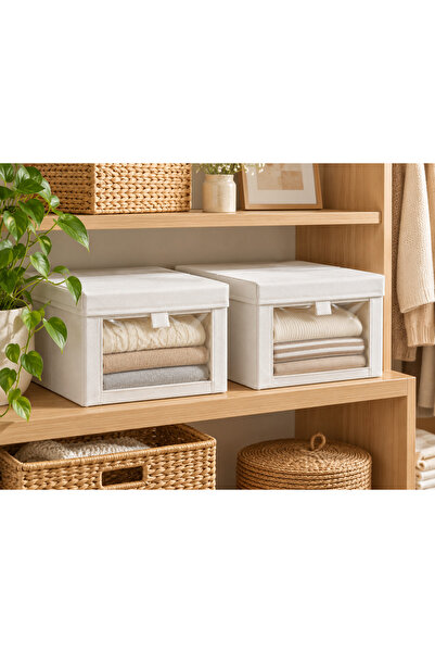 N.zone 2Pcs Foldable Fabric Storage Box with Lid and Clear Front Window, Orga...