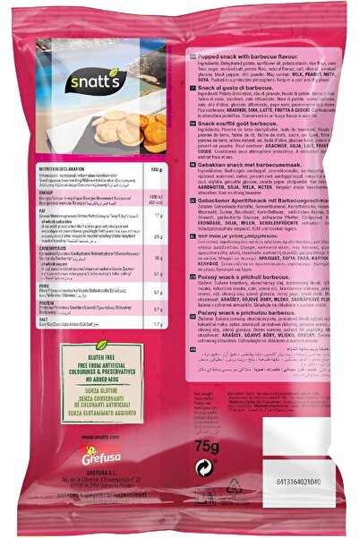 Snatt's Snatt’s Natuchips Popped Barbecue & Tomato Flavour 75g | Crispy Popped Snack | Made with Natural Ingredients | Not Fried