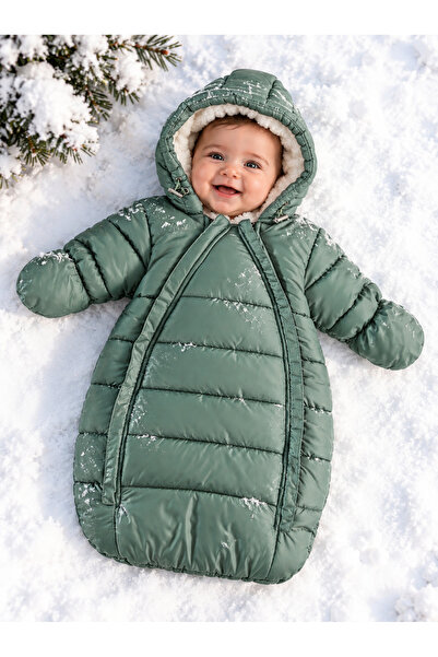 ZeZe Kid Kız Erkek Bebek Unisex Astronot Tulum Kapüşonlu Peluş Astarlı Su Geç...