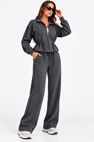 winmoda Women's Smoked Modal Fabric Drawstring and Lace-Up Zippered Tracksuit...