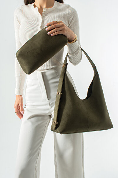 Adox Çanta Marston Model Lock and Kitten Detail Khaki Suede Women's Hand and ...