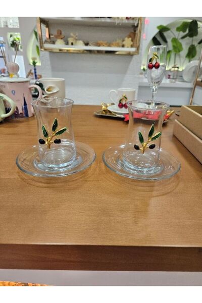 MİMSEGÜN DEKOR Olive Figured Tea Set for 6 People