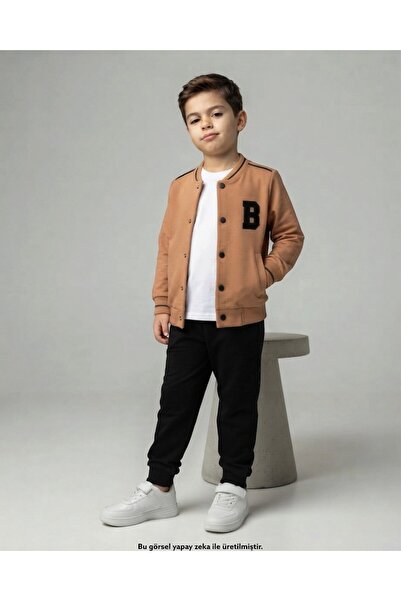 VOY KİDS Boy's Seasonal College Jacket and Cardigan 2-10 Years Old Cotton Com...
