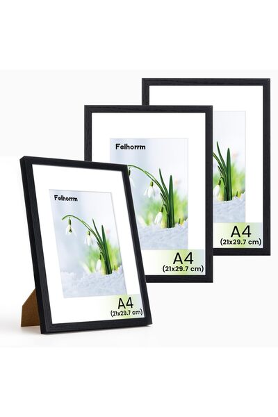 OEM Oak Photo Frame A4 with Tempered Glass for 21x29.7cm Photos – Black A4 3-...