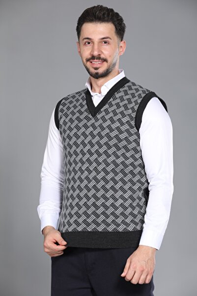 KZC TEKSTİL Antracit muški pulover za tate i srednje godine, sa šarom, od akr...