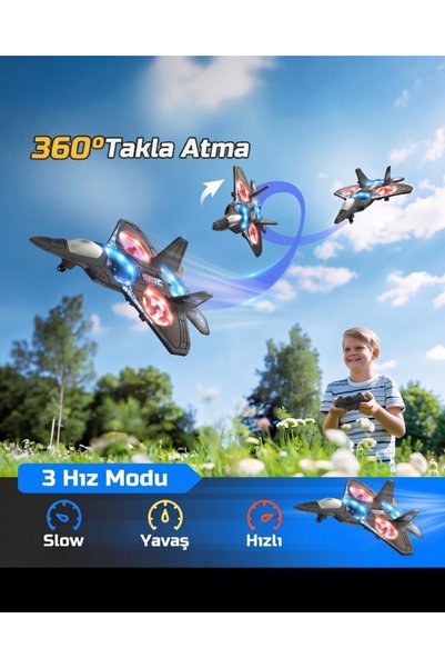 lstri Savaş jeti (Fighter Jet) görünümüne sahip hafif ve esnek EPP köpük gövde. Led Işıklı Oyuncak Drone Fighter Jet Tasarımlı Uzaktan Kumandalı Uçak