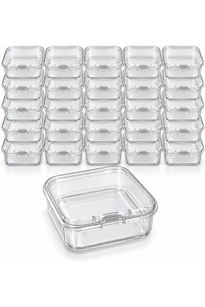 Generic Clear Plastic Mini Storage Boxes with Hinged Lid, 5.5x5.5x2 cm, 25 Pcs