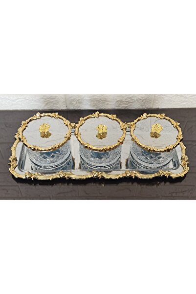 atabey home collection Lalezar Gold-Silver Bowl Set with Tray & Sugar Bowl & ...