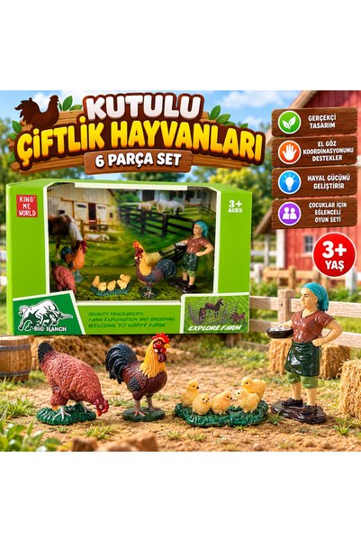 TRUST STORE Kutulu Çiftlik Hayvanları 6 Parça Tavuk Horoz Civciv Oyuncak Seti