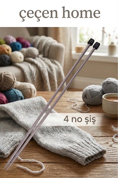 ÇEÇEN HOME 4 Numara Metal Örgü Şişi 4 mm Çelik El Örgü Şişi Seti Kazak Atkı H...