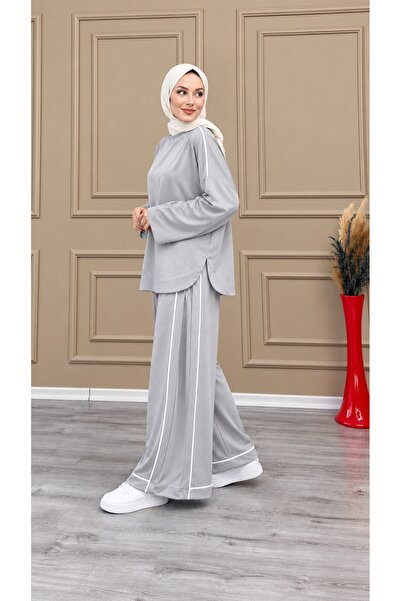 onlymoon طقم نسائي من القطن 100% بتصميم إسلامي مكون من قطعتين مع تفاصيل مخططة...