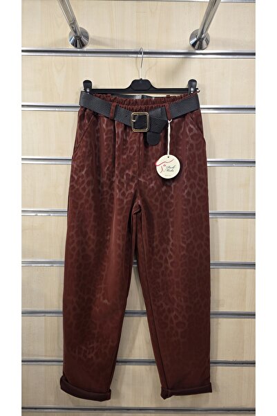 Park Moda Italian Trousers with Leopard Pattern and Leather Look