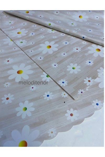 MİRELLA Fiber Backing Non-Slip White Daisy Pattern Easy to Wipe Polite Round ...