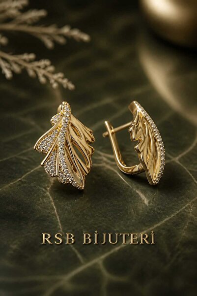 RSB Bijuteri ve Aksesuar Küpe LUXE Seri Taşlı Altın Renk Kaplama + Hediye Paket