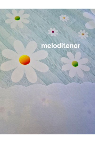 MİRELLA Fiber Backing Non-Slip White Daisy Pattern Easy to Wipe Polite Round Pvc Oilcloth Tablecloth
