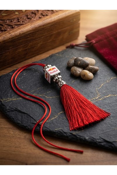 Hureggo Red Bull Logo Red Tassel Rearview Mirror Ornament - Metal Cube Accessory