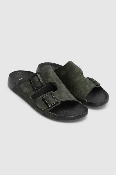 Twn Khaki Double Buckle Slippers