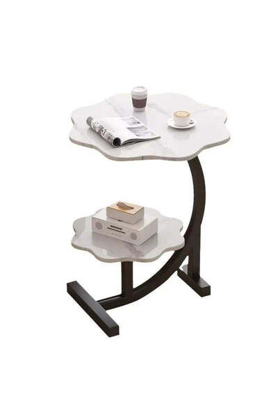 BUYMART Măsuță de cafea laterală cu 2 niveluri, design floral, stil minimalis...