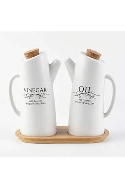 Generic Ceramic Oil & Vinegar Bottle Set | Bamboo Tray | Kitchen Oil Dispense...