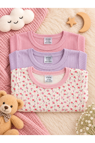 3'lü Uzun Kollu Çıtçıtlı Body Avantajlı Paket 3-6 yaş Renkli Desenli