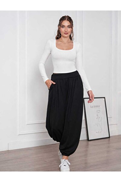 Siyah Modal Kumaş Şalvar Pantalon
