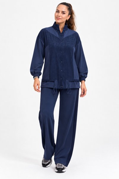 bezeXL Plus size lace-up modal set navy blue