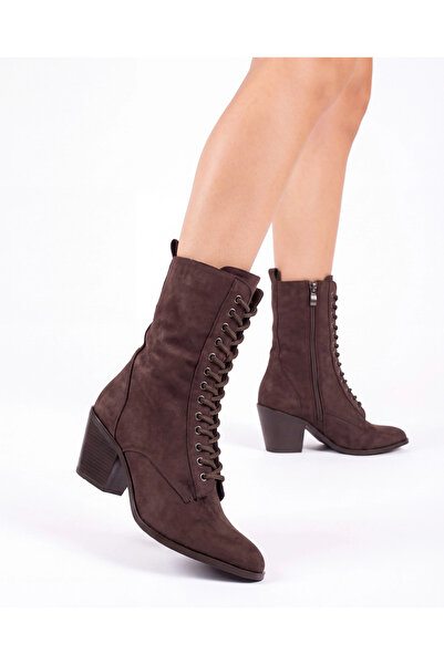 Tibu Ayakkabı Marcella Lace-Up Brown Suede Boots