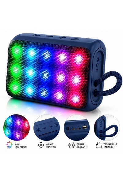 FABRON Bluetooth Hoparlör RGB Led Işıklı Taşınabilir Hoparlör Kablosuz Ses Bo...