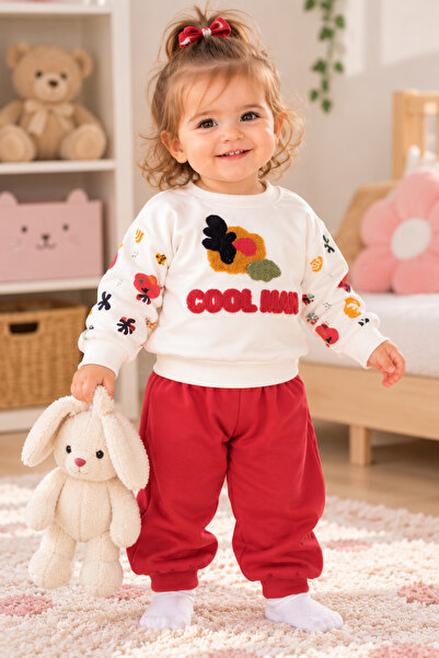 SERPİL SS GİYİM Kız Bebek Kırmızı 2’li Eşofman Takımı – Çiçek Desenli Cool Ma...