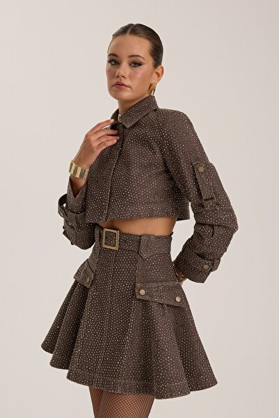 NOK İSTANBUL The Force Crystal Denim Skirt CHOCOLATE