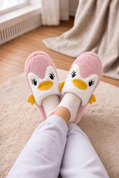 Oksit Winter Women's Slippers with Cute Penguin Figures – Soft & Warm Gift Pl...