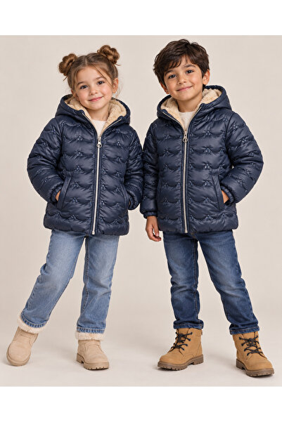 Çocukos Unisex Çocuk Su Ve Rüzgar Geçirmez İçi Kürk Astarlı Kapüşonlu Şişme Mont