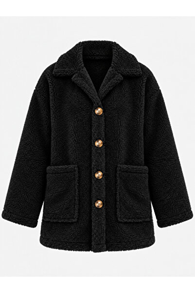 HİMMEL Kadın Teddy Peluş Oversize Cepli Düğmeli Ceket