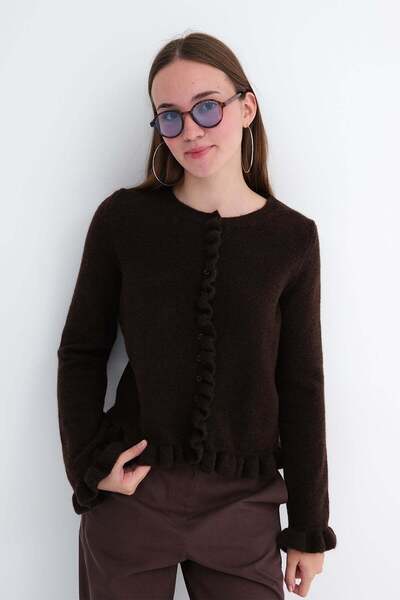 Addax Ruffle Detailed Knitwear Cardigan H3505