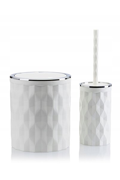 HowHomely Set de baie 5 piese REINA KOMPLET pentru WC alb/crom coș perie GLAM