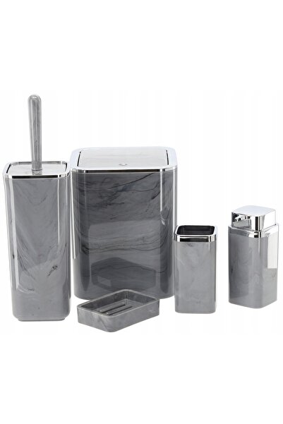Okyanus Set de baie din marmură, 5 piese, gri, clasic, pătrat, 5 în 1