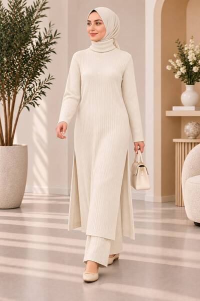 MAY MARA Women's tunic knitwear set with fisherman neckline, striped, and cam...