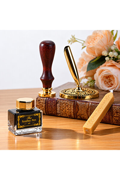 PYKA HOME SHOP Set caligrafie vintage, cu Pana si Carnet, Royal Script Collection, Stil Retro, Penita Metalica, Cerneala si Suport, Caligrafie Artistica, Set Premium cu Accesorii complete