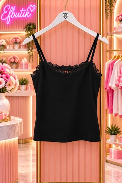 EFBUTİK Black Lace Collar Strap Blouse