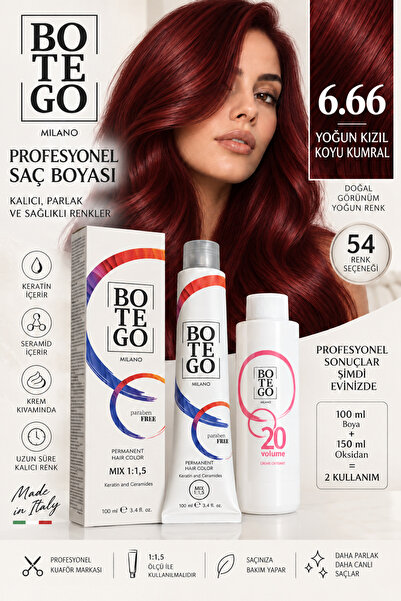 botegohair 6.66 Yoğun Kızıl Koyu Kumral Profesyonel Saç Boyası Seti