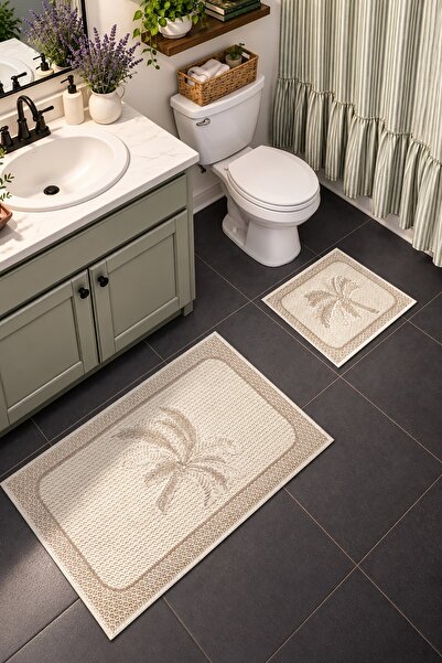 Cotto Home Sakura SK012A Doğal Pamuk 2'li Banyo Paspas Seti 60x100 60x50cm Ka...