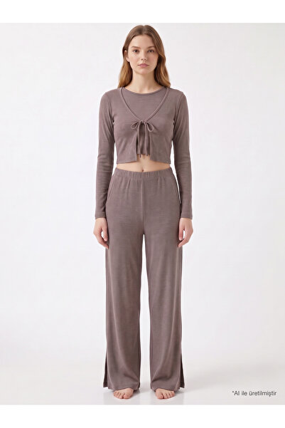 Cottonhill Premium - Serene Collection | Vizon Rib Dokulu Önden Bağlamalı Vis...