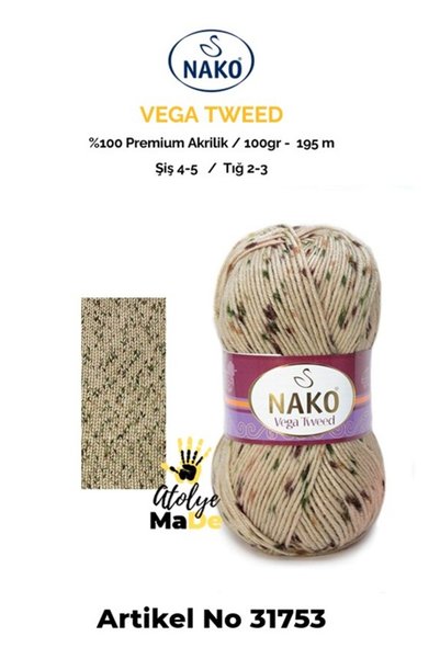 NAKO VEGA TWEED -31753- Premium Akrilik El Örgü Ipi Yünü - Yumuşak Atkı Bere ...