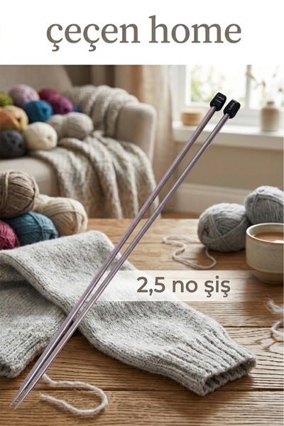 ÇEÇEN HOME 2,5 Numara Metal Örgü Şişi 2.5 mm İnce Uçlu El Örgü Şişi Seti Kaza...