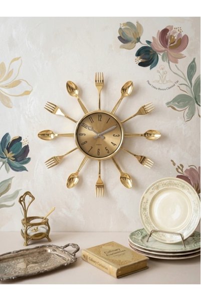 Happyshop Ceas de perete auriu "Bucătarul rafinat"
