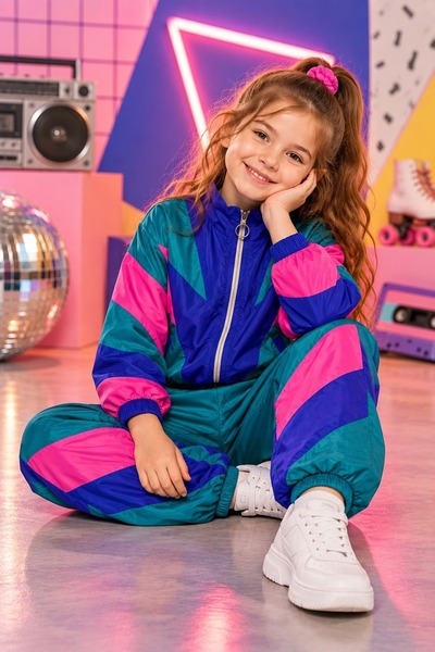 Mnk Baby&Kids Kız Çocuk 80ler 90lar Vintage Renkli Eşofman Takımı M00874 RENGARENK